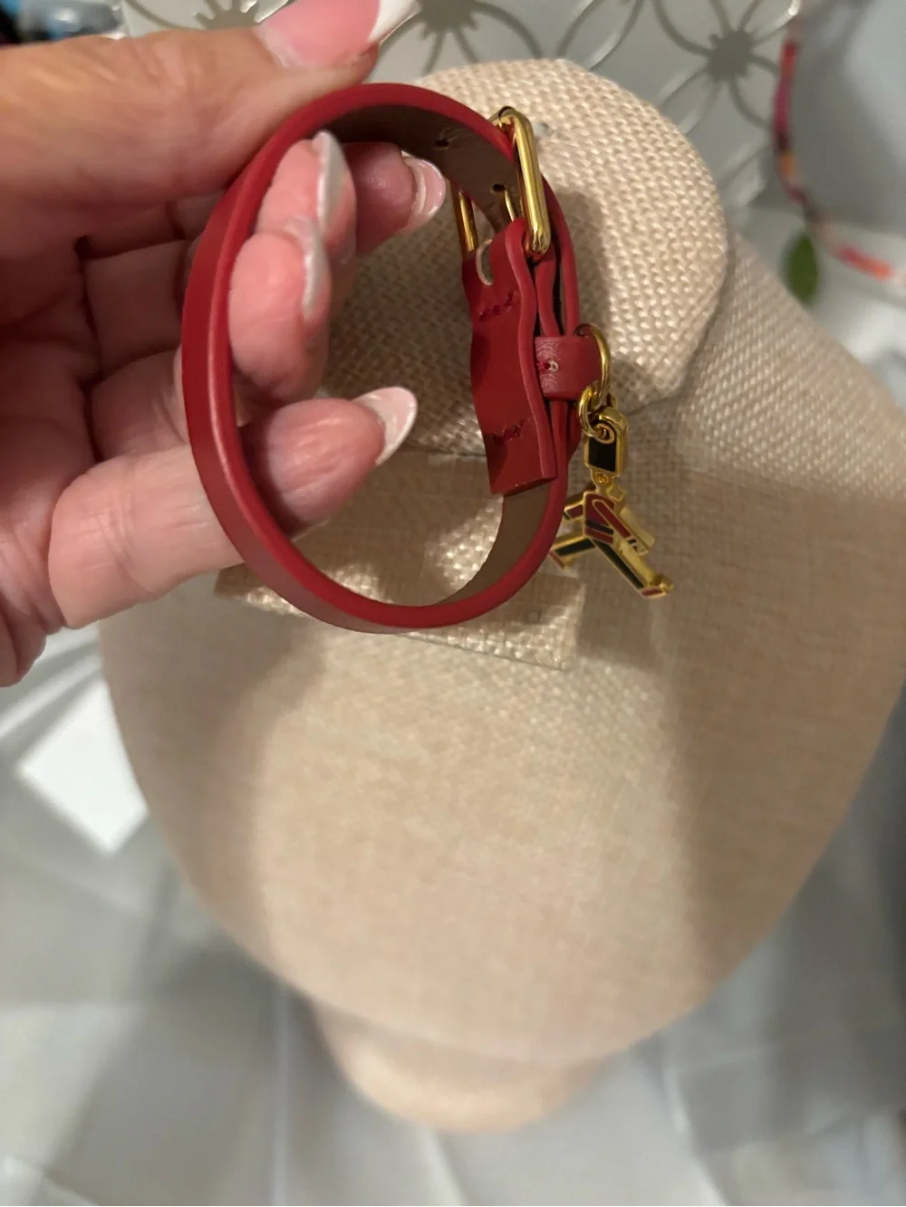 Red Leather Charm Bracelet with Gold Soldier Charm